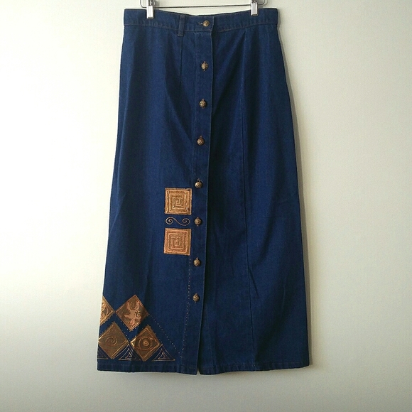 Vintage Front Button Full Length Denim Maxi Skirt - Picture 5 of 15